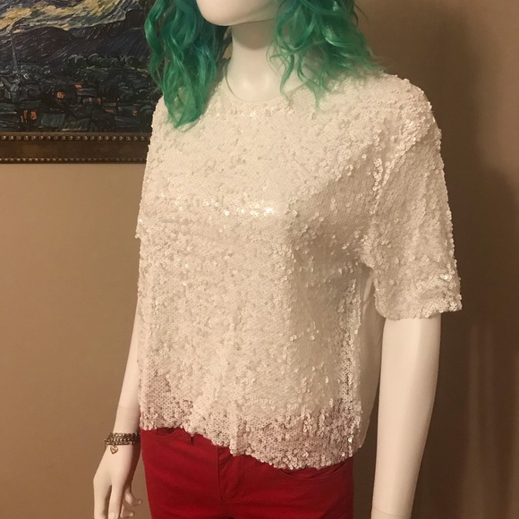 Zara Trafulac White Sequined Top - Picture 3 of 5